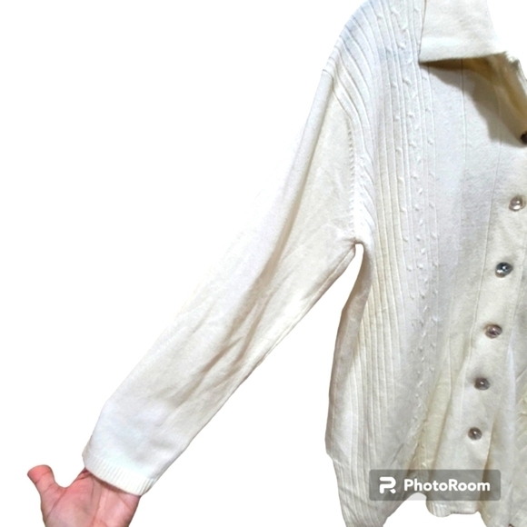 XXL Wool Blend Cream Button Down Cardigan - Picture 3 of 6